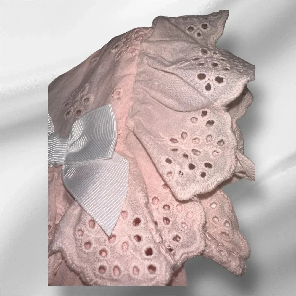 Tahari Eyelet Baby Dress in a beautiful peach color. Size 3M - Picture 3 of 5